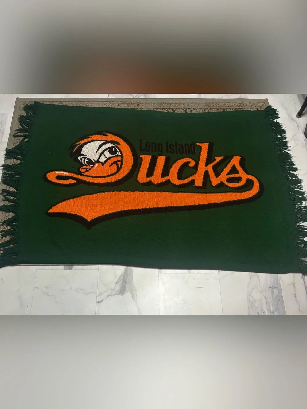 RARE Long Island Ducks Green Orange Logo Throw Blanket